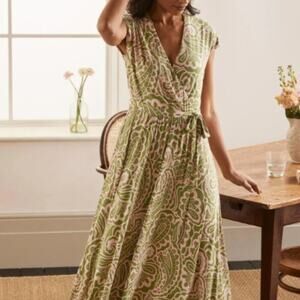Boden Brand Eleanor Jersey Midi Dress Pea Summer Paisley Women's size 4P Petite